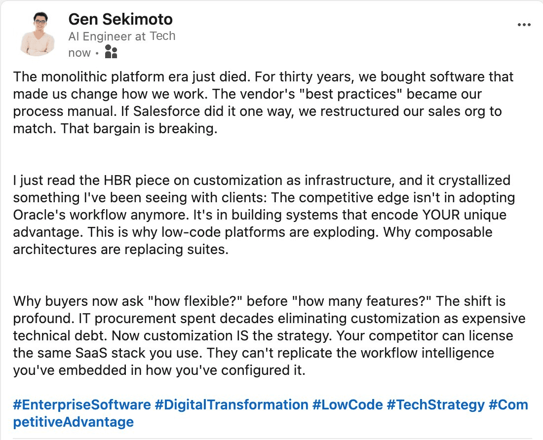 Sample LinkedIn post by Gen Sekimoto